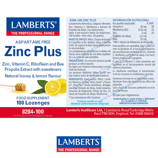 Zinc Plus con Vitamina C, Propóleo de abejas, Riboflavina y Miel