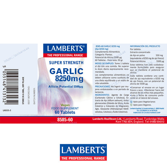 Ajo 8250 mg. Aportando 5500 µg de Alicina