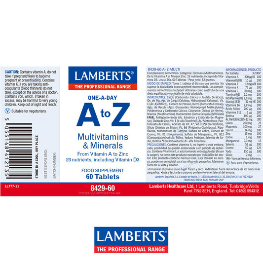 A-Z Multi. Complejo multivitamínico con Vitaminas y Minerales al 100% de la VRN