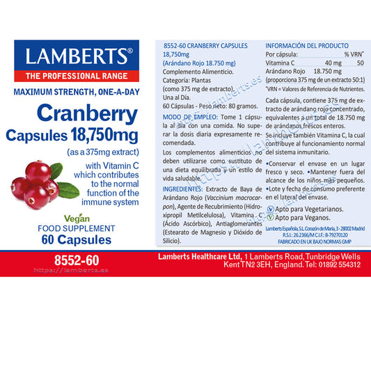 Arándano Rojo 18.750 mg. Con Vitamina C que contribuye a la normal función del sistema inmune