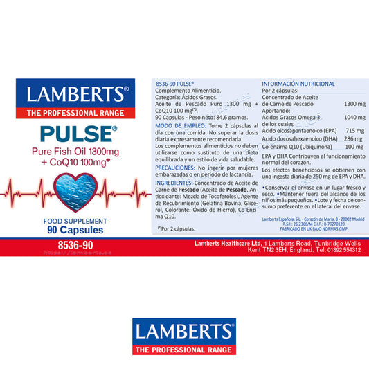 PULSE® con Omega 3 y Coenzima Q10
Aceite de Pescado Puro 1300 mg + CoQ10 100 mg