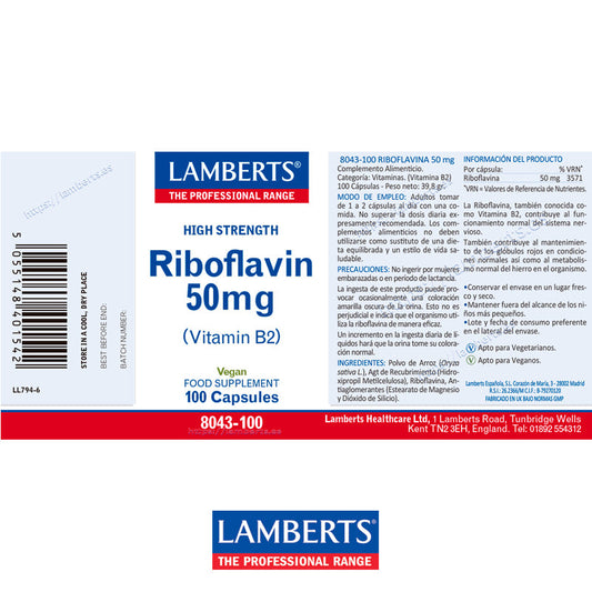 Riboflavina o Vitamina B2 50 mg
Apoyo al funcionamiento normal del sistema nervioso y más