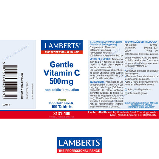 Vitamina C 500 mg en forma suave, no ácida