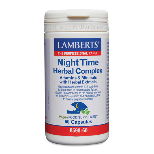 Night Time Herbal Complex. Vitaminas, Minerales, Triptófano y Extractos de Plantas.