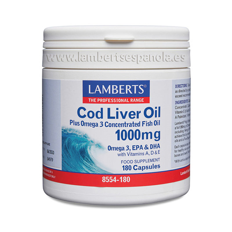 Aceite de Hígado de Bacalao 1000 mg, 280 mg de Omega 3 (triglicéridos) y Vitaminas A, D y E