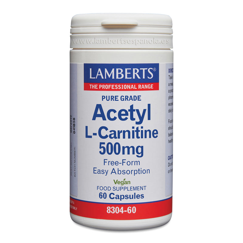 Acetil L-Carnitina 500 mg en forma Libre. Aminoácido no esencial