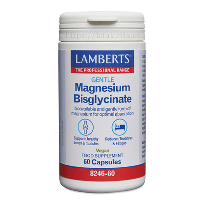 Magnesio Bisglicinato 150 mg. Biodisponible y suave. Contribuye al funcionamiento normal de los músculos y ayuda a disminuir el cansancio y la fatiga