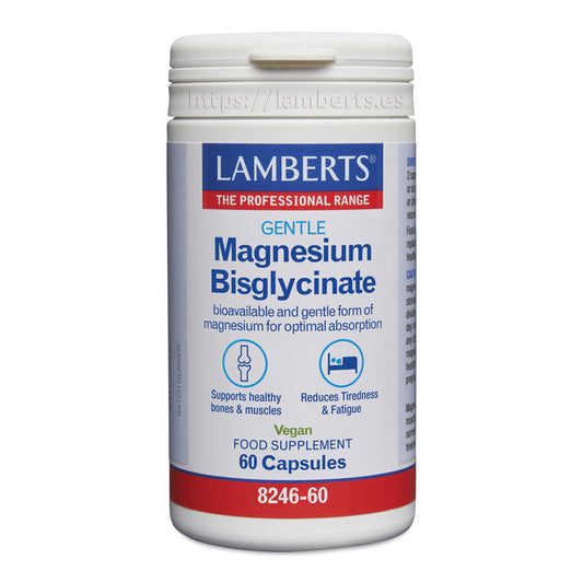 Magnesio Bisglicinato 150 mg. Biodisponible y suave. Contribuye al funcionamiento normal de los músculos y ayuda a disminuir el cansancio y la fatiga