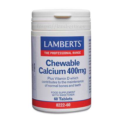 Calcio masticable 400 mg con Vitamina D y FOS. Sabor a limón. Ayuda al mantenimiento de los huesos.