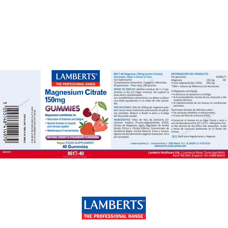 Magnesio 150 mg (como Citrato). Gominolas
Magnesio altamente absorbible en una sabrosa gominola sin azúcar