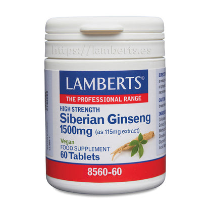 Ginseng Siberiano 1500 mg como extracto estandarizado
Aportando Eleuterósido B 231 μg y Eleuterósido E 577 μg
