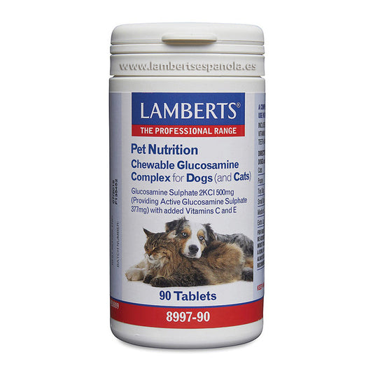 Complejo de Glucosamina Masticable para Perros y Gatos.
Con Sulfato de Glucosamina 2KCI más Vitaminas C y E