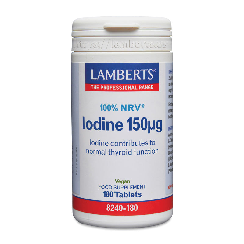 Yodo 150 mcg como Yoduro de Potasio. Ayuda a la función tiroidea y al sistema nervioso.