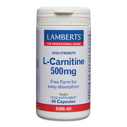 L-Carnitina 500 mg Pura en forma libre. Aminoácido no esencial