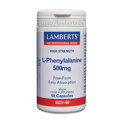 L-Fenilalanina 500 mg en forma libre. Aminoácido esencial natural presente en las proteínas