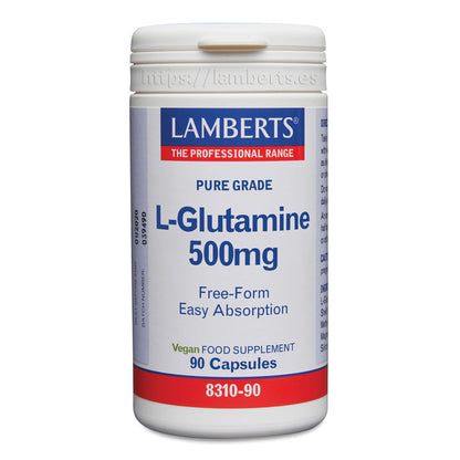 L-Glutamina 500 mg. Pura. Aminoácido no esencial con 90 cápsulas