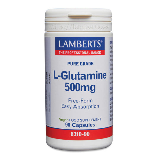 L-Glutamina 500 mg. Pura. Aminoácido no esencial con 90 cápsulas