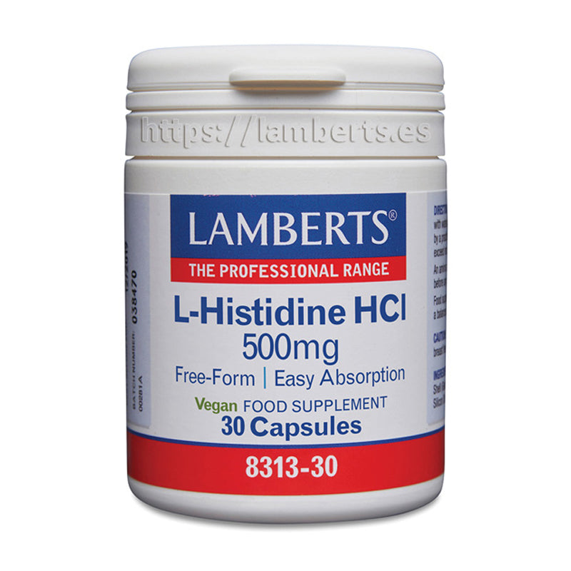 L-Histidina HCI 500 mg. En forma libre. Aminoácido no esencial