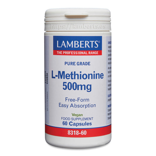 L-Metionina 500 mg. Aminoácido esencial utilizado por el cuerpo para construir proteínas