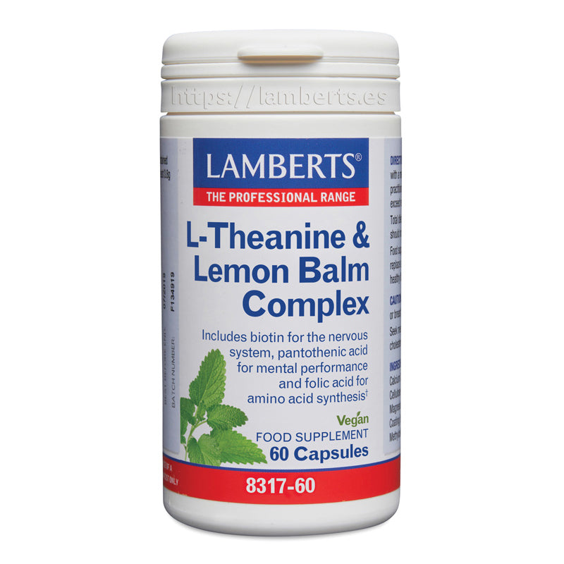 Complejo de L-Teanina 200 mg y Bálsamo de Limón 6000 mg, con ácido pantoténico.