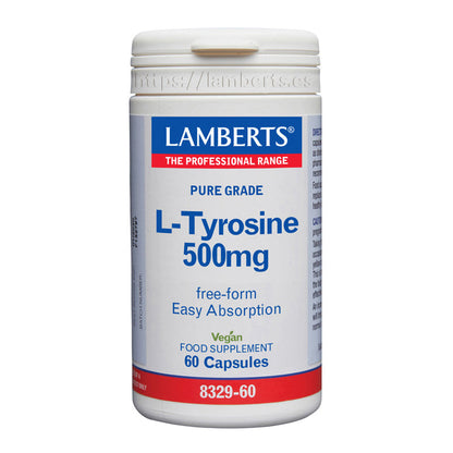 L-Tirosina 500 mg en forma libre. Aminoácido no esencial. forma Libre. Máxima absorción