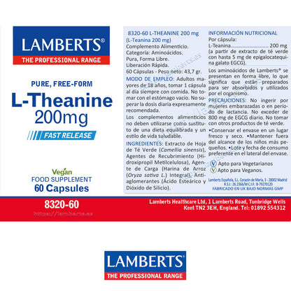 L-Teanina 200 mg en forma Libre. Aminoácido no esencial