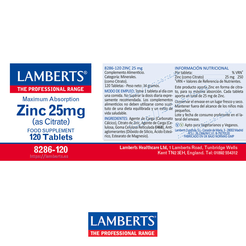 Zinc 25 mg como Citrato con mayor absorción