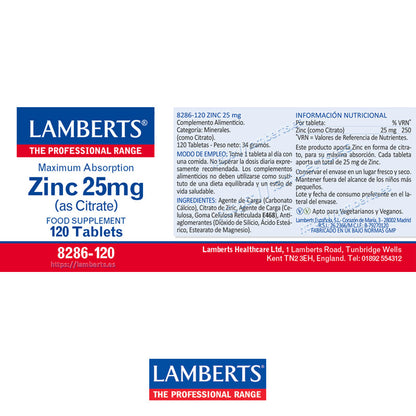 Zinc 25 mg como Citrato con mayor absorción