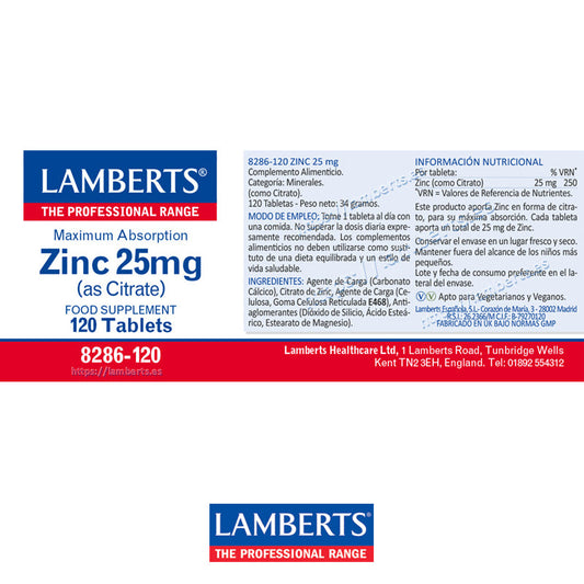 Zinc 25 mg como Citrato con mayor absorción