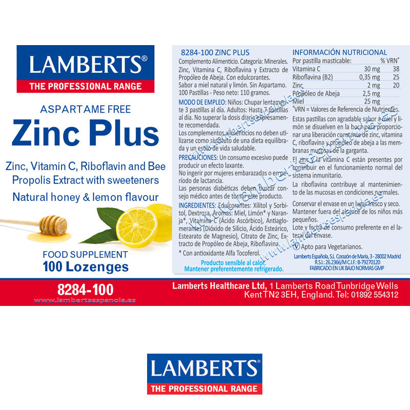 Zinc Plus con Vitamina C, Propóleo de abejas, Riboflavina y Miel