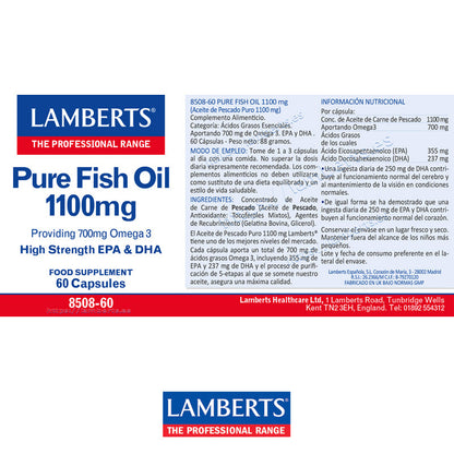 Aceite de Pescado Puro 1100 mg. Alta concentración de Omega 3 Purificado.