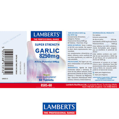 Ajo 8250 mg. Aportando 5500 µg de Alicina