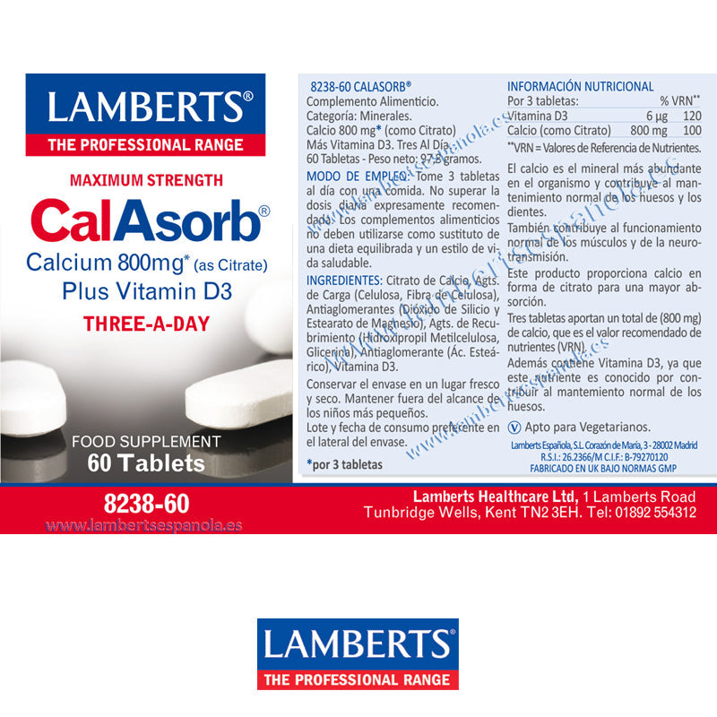 CalAsorb®, Calcio 800 mg como Citrato y Vitamina D3. Ayuda a reducir la perdida de mása ósea.