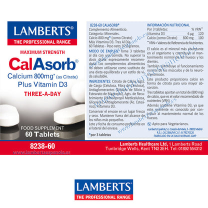 CalAsorb®, Calcio 800 mg como Citrato y Vitamina D3. Ayuda a reducir la perdida de mása ósea.