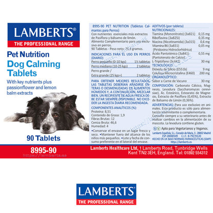 Tabletas calmantes para perros. Con nutrientes claves más extractos de pasiflora y bálsamo de limón