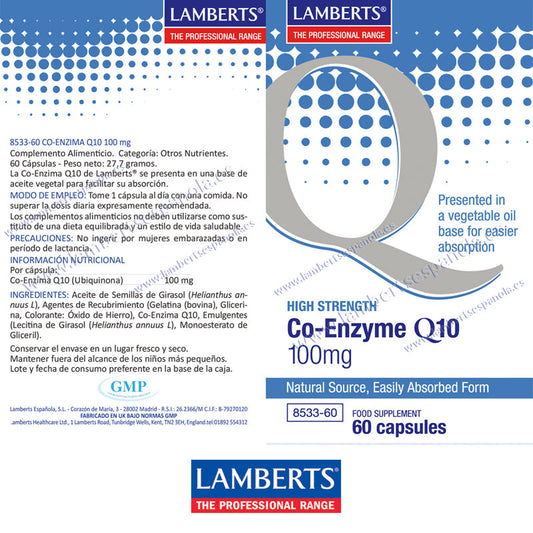 Co-Enzima Q10 100 mg, Ubiquinona, con 60 cápsulas