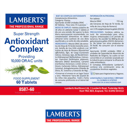 Complejo Antioxidante con 10.000 unidades ORAC
Con de extractos de Té Verde, Semilla de Uva y Romero