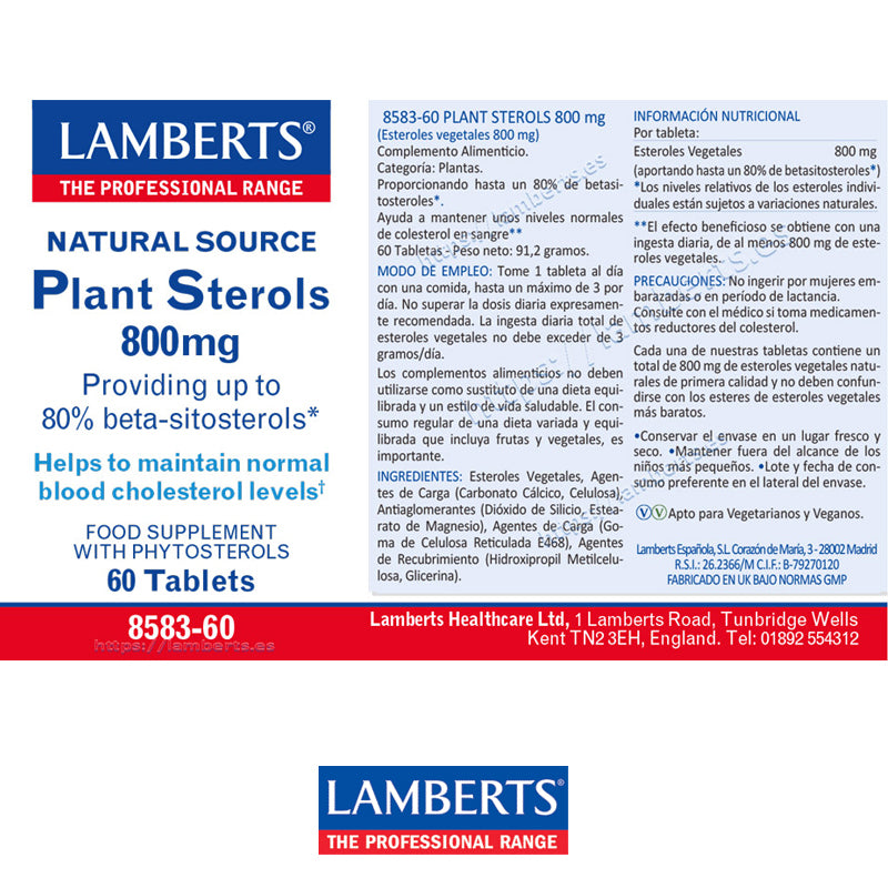Esteroles Vegetales 800 mg.
Contribuye al mantenimiento de los niveles normales de colesterol sanguíneo