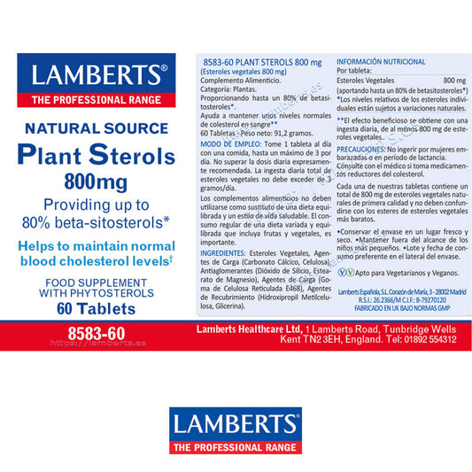 Esteroles Vegetales 800 mg.
Contribuye al mantenimiento de los niveles normales de colesterol sanguíneo