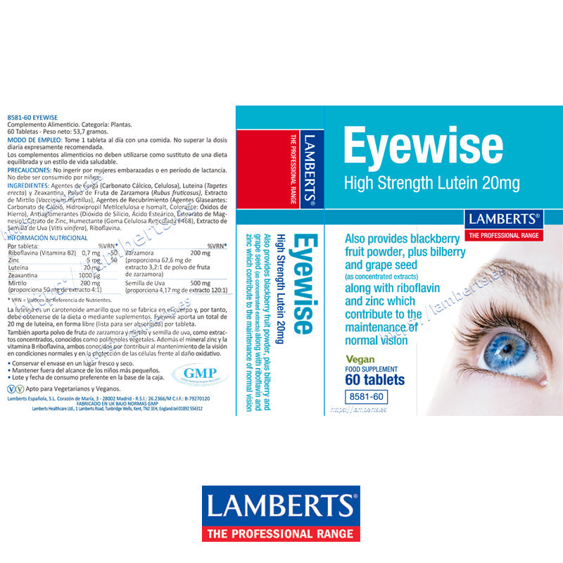 Eyewise con 20 mg de Luteína, Vitamina B2, Zinc y mas extractos como ayuda para la visión