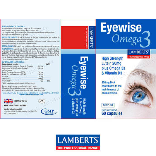 Eyewise OMEGA 3 con Luteína, Zeaxantina y Vitamina D3 contribuye al mantenimiento de la visión en condiciones normales