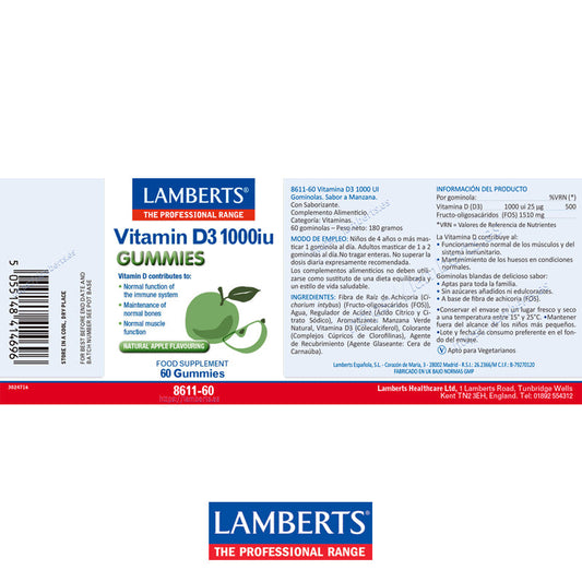 Vitamina D3 1000 UI. Gominolas
Fórmula en la forma preferida de D3. Sin azúcares ni edulcorantes añadidos