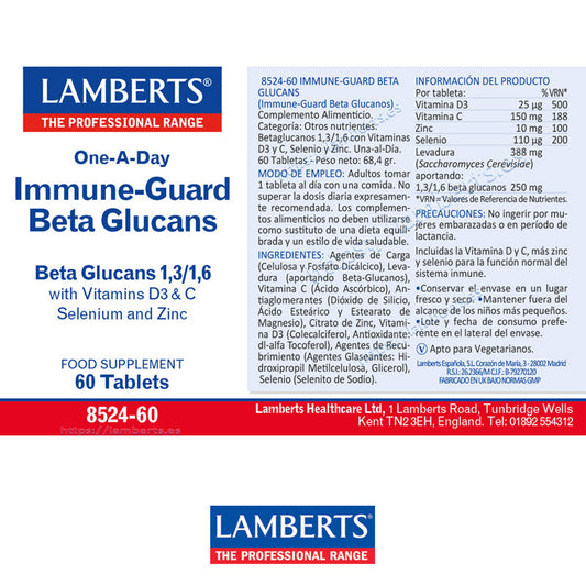Immune-Guard Beta Glucanos con Vitaminas D3, C, Selenio y Zinc
Betaglucanos 1,3/1,6, son parte de la pared celular de apoyan al sistema inmune