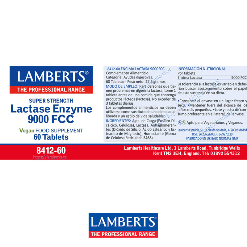 Lactasa 9000 FCC. Enzima Digestiva en tabletas, útil para la digestión de la leche y los lácteos.