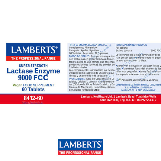 Lactasa 9000 FCC. Enzima Digestiva en tabletas, útil para la digestión de la leche y los lácteos.