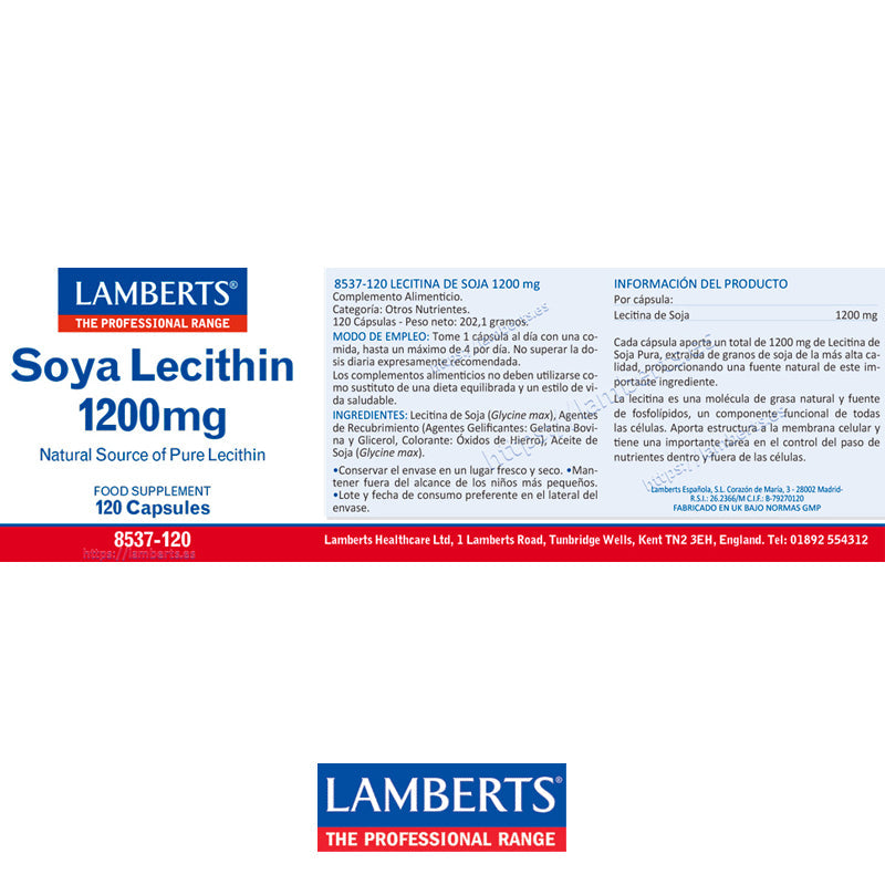 Lecitina de Soja 1200 mg, fuente de Fosfatidil Colina
Fosfolípido con efectos metabólicos y fisiológicos y fuente de colina e inositol