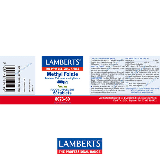 Methyl Folate 400 µg. Forma naturalmente activa de folato lista para ser utilizada por el cuerpo.