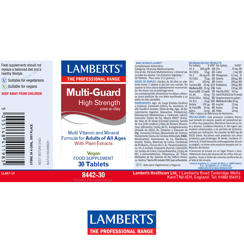 Multi-Guard® Complejo Multinutriente apto para Veganos. Con vitaminas y minerales más mezcla ORAC