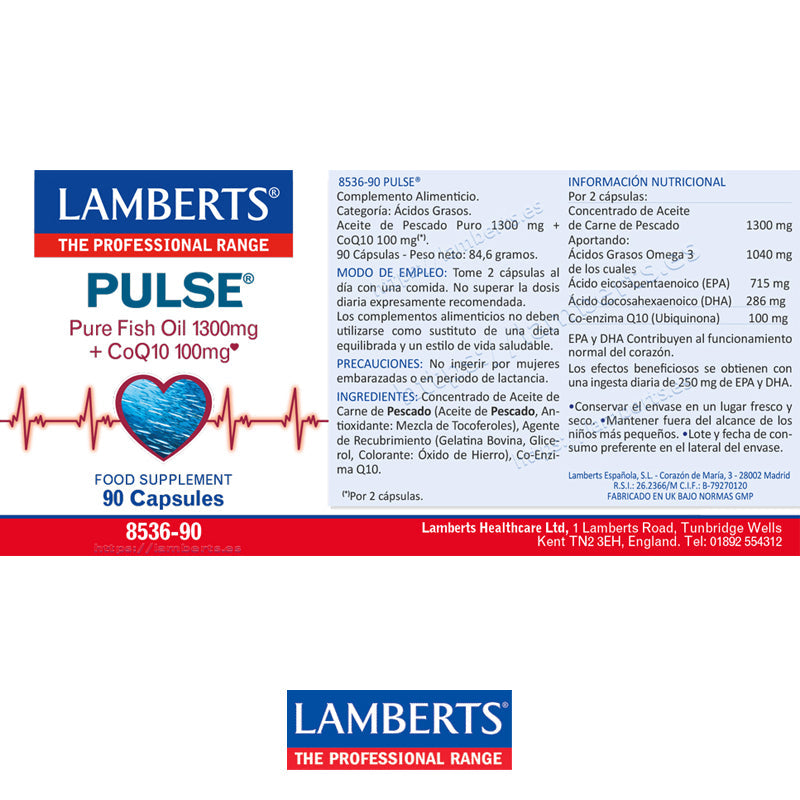PULSE® con Omega 3 y Coenzima Q10
Aceite de Pescado Puro 1300 mg + CoQ10 100 mg
