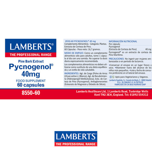 Pycnogenol® 40 mg. Extracto de Corteza de Pino Marítimo. Aporta proantocianidinas.